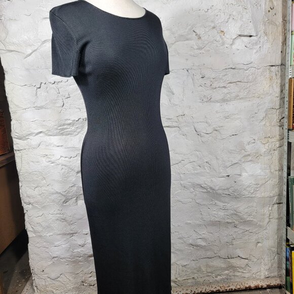 Vintage J. Crew bodycon dress black size medium classic style silky thick - Picture 3 of 16